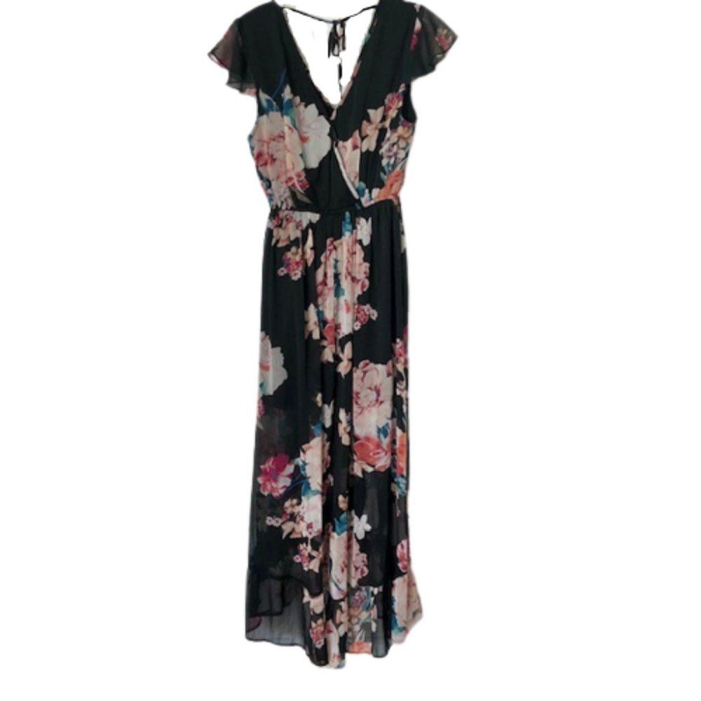 Band of Gypsies Faux Wrap Sheer Dress w/Short Lining - S